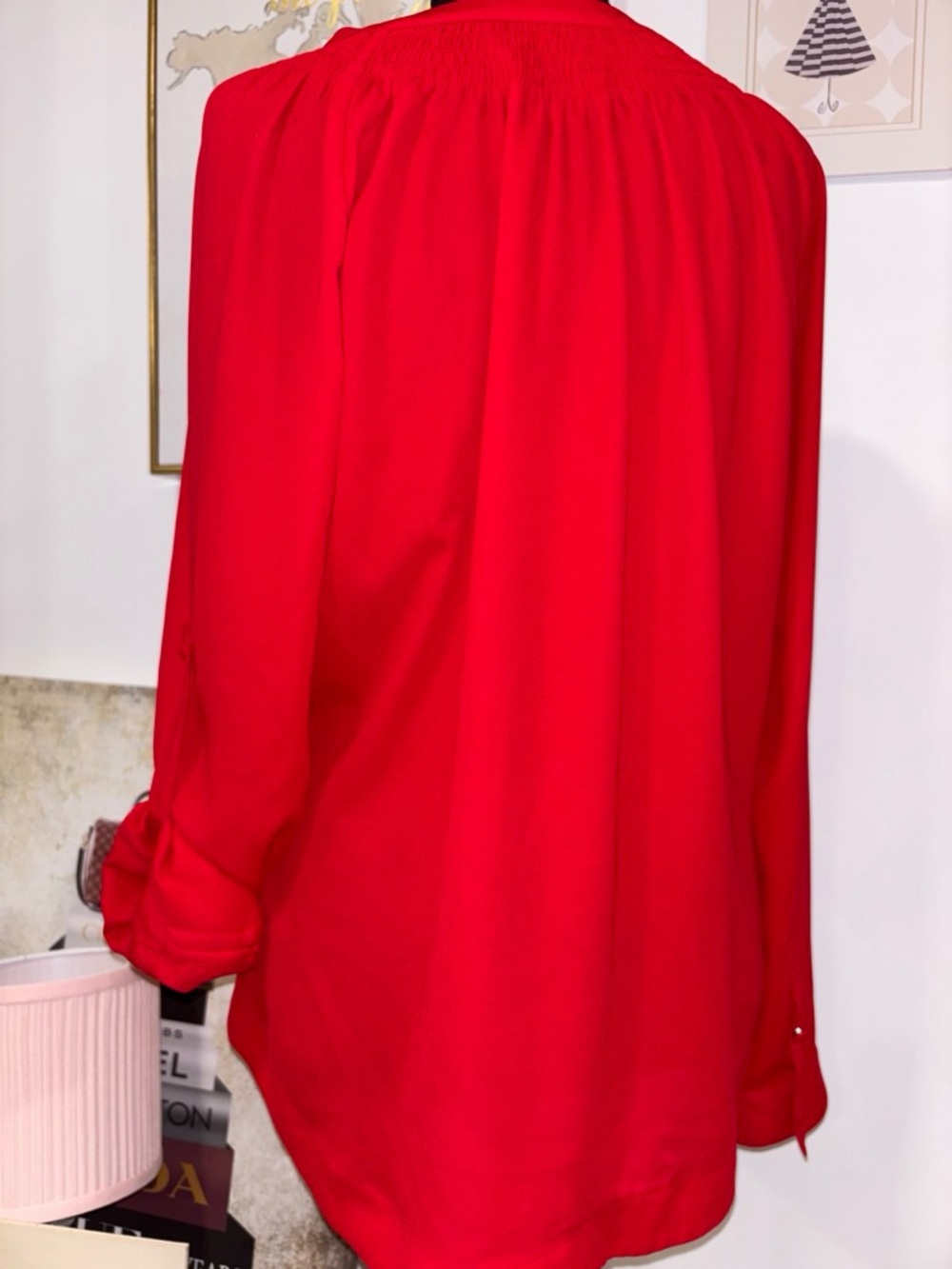 Express Red V-Neck Long Sleeve Blouse - Picture 5 of 5